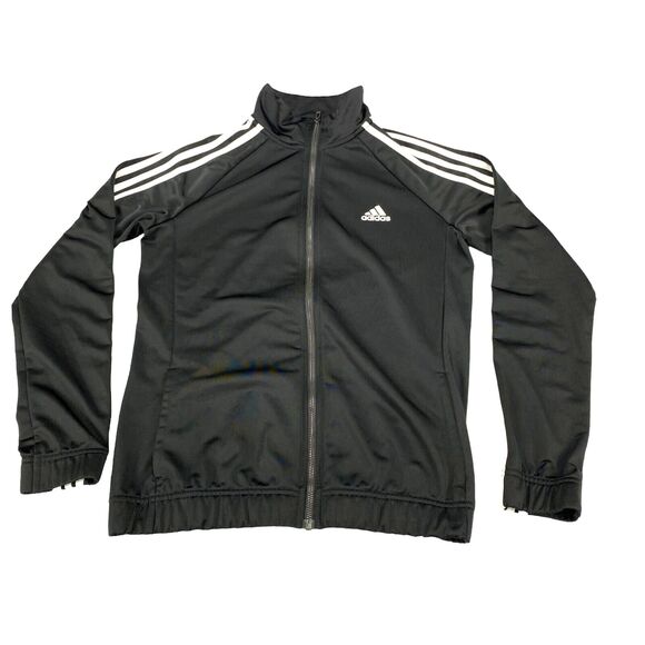 adidas Track Jacket Womens Medium Black Polyester Logo Long Sleeve Full Zipper - Picture 1 of 16